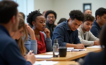 People taking notes during a reporter training session focused on core skills